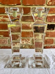 Pair Towle Tall Clear Crystal Candlesticks