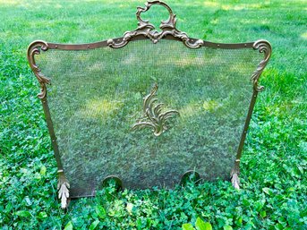 Antique Ornate Brass Fireplace Screen
