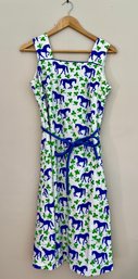 Vintage 'The Velvet Gentress' Hand Screened Print Horses Shamrocks Dress 10