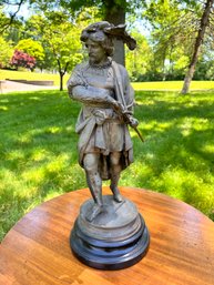 19th Century Renaissance Cavalier Metal Bronze Patina Sculpture