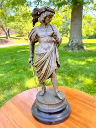 19th Century Renaissance Cavalier Metal Bronze Patina Sculpture