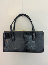 Vintage Faux Alligator After Five Black Box Purse Evening Bag With Attached Change Purse