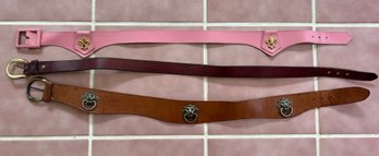 Vintage Lot 3 Leather Ladies Cowhide Belts Lion Fleur De Lis Lion Head Small