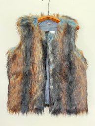J McLaughlin Corona Outwear Faux Fur Vest Blue Brown Ombre Jacquard New $258 Size L