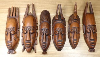 Lot - (6) Hand-Carved African Tribal Masks Wooden Wall Decoration
