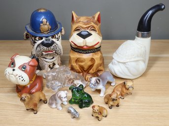 Bulldog Lot - (13) Bulldog Figurines Banks Porcelain Glass Vintage