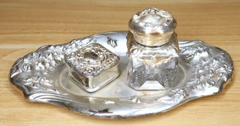 Antique Silver Plated Inkwell Standish