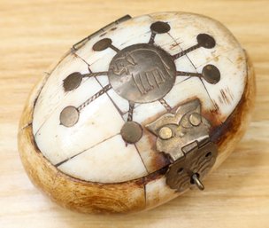 Vintage Camel Bone / Brass Trinket Box Elephant Design