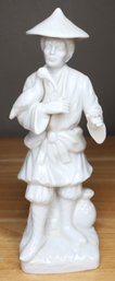 Blanc De Chine Man With Bird Porcelain Figurine