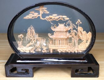 Chinese Temple Garden Cork Carving Art Craft Figurine Wood Craft Ornament