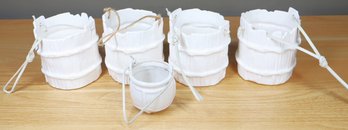 Lot - (5) Porcelain Buckets Hanging Plant Pot Decorations