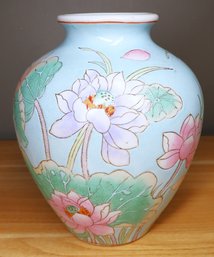 Hand Painted Porcelain Ginger Jar In Floral Pastel Colors