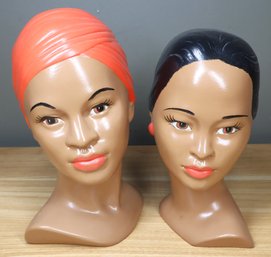 Pair - Hawaiian Marwal Style Ceramic Busts Vintage Holland Mold