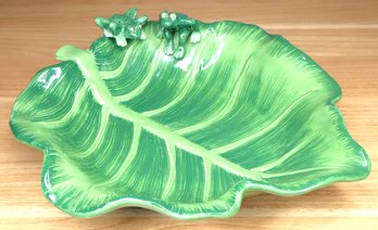 Lotus China Leaf Form Platter With Frogs Porcelain Serving Dish
