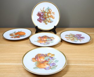 Golden Crown Set Of (5) E&R 1886 Germany Fruit Orchard Pattern Vintage 1950's 7 3/4' Plates