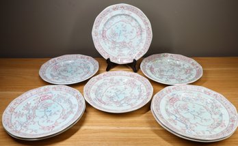 Adams Calyx Ware Red And Blue Dinner Plates Set Of (8)