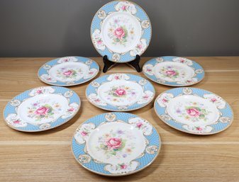 Staffordshire Rose Blue By Myott Staffordshire (7) Plates 8'