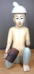 Antique Burmese Hand-Painted Drummer Sculpture