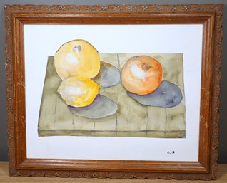 Antique Frame On Signed Watercolor Of Fruit Still Life