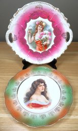 Pair - Antique Portrait Plates Royal Bavarian Dresden