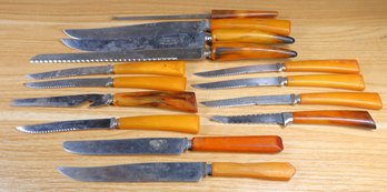 Lot - (14) Yellow Bakelite Handle Knives