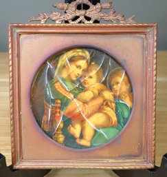 Antique Miniature Watercolor Gouache Raphael Madonna Della Seggiola Sedia Metal Frame