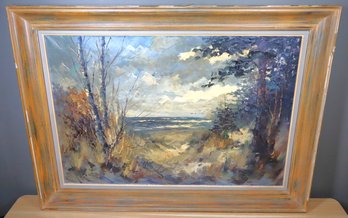 Large Signed Impasto Oil Painting Shore Scene
