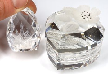 Crystal Lot - Swarovski Flower Heart Box And St. Basil's Cathedral Egg Paperweight