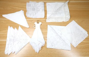 Lot - (10) Vintage White Lace Kerchiefs