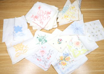 Lot - Needlepoint / Embroidered Kerchiefs Floral R Ruth