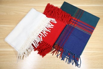 Lot - (3) Tasseled Scarves Lord & Taylor Tartan Plaid Wool