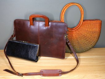 Lot - (3) Handbags - Wilsons Leather Satchel Woven Purse Clutch