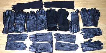 Lot - (11) Pairs Black Leather/Suede Gloves