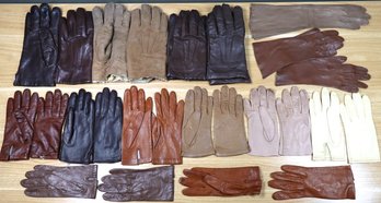 Lot - (14) Pairs Brown Leather / Suede Gloves
