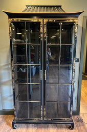 Vintage Chinese Black Lacquer Japanned Chinoeserie Display Cabinet         D