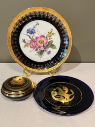 Kosta 1972 Annual Plate, Limoges, G.S. Presenta Ltd Cobalt Blue Decorative Porcelain Plate Box