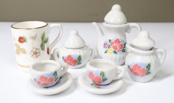 Frenzy Toys Mini Child's Ceramic Tea Set 8 Pieces Pink Floral & Wedgwood Mini Cup