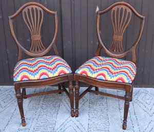 Pair Antique Flame Stitched Embroidered Chairs