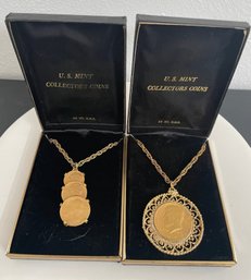 2 U.S. Mint Collections 14KT H.G.E Coin Pendant Necklaces