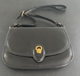 Vintage Gucci Black Leather Shoulder Bag With Gold Tone Hardware Purse