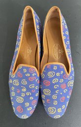 Ladies Stubbs & Wootton Shoes Loafer Flats Blue Needlepoint Slip-on Size 10
