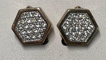 Vintage Panetta 5 Sided Gold Tone Clip On Rhinestone Earrings