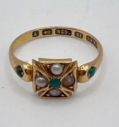 15k 15 635 Solid Yellow Gold Victorian Ring Seed Bead Turquoise Ring