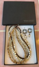 Silpada Sterling Silver Mother Of Pearl Quartz Coconut Wood Shell Necklace With Sterling Earrings