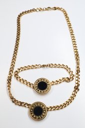 Gold Tone And Black Necklace And Bracelet Set