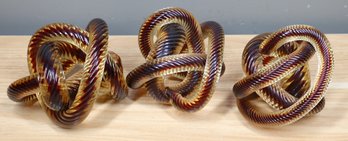 Lot Of (3) Glass Rope Knot Art Glass Sculptures