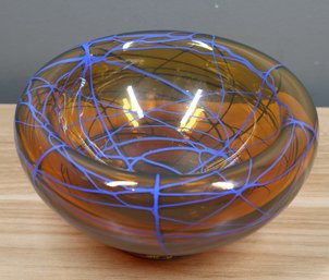 Birds Nest Blown Glass Double Walled Decorative Bowl Signed