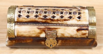Vintage Camel Bone And Brass Trinket Box