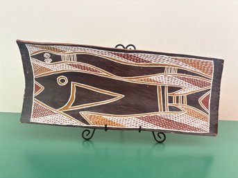 Mid 20th Century Aboriginal Australian Bark Painting Fish Motif