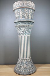 Antique Ceramic Floral Relief Pattern Pedestal And Jardiniere